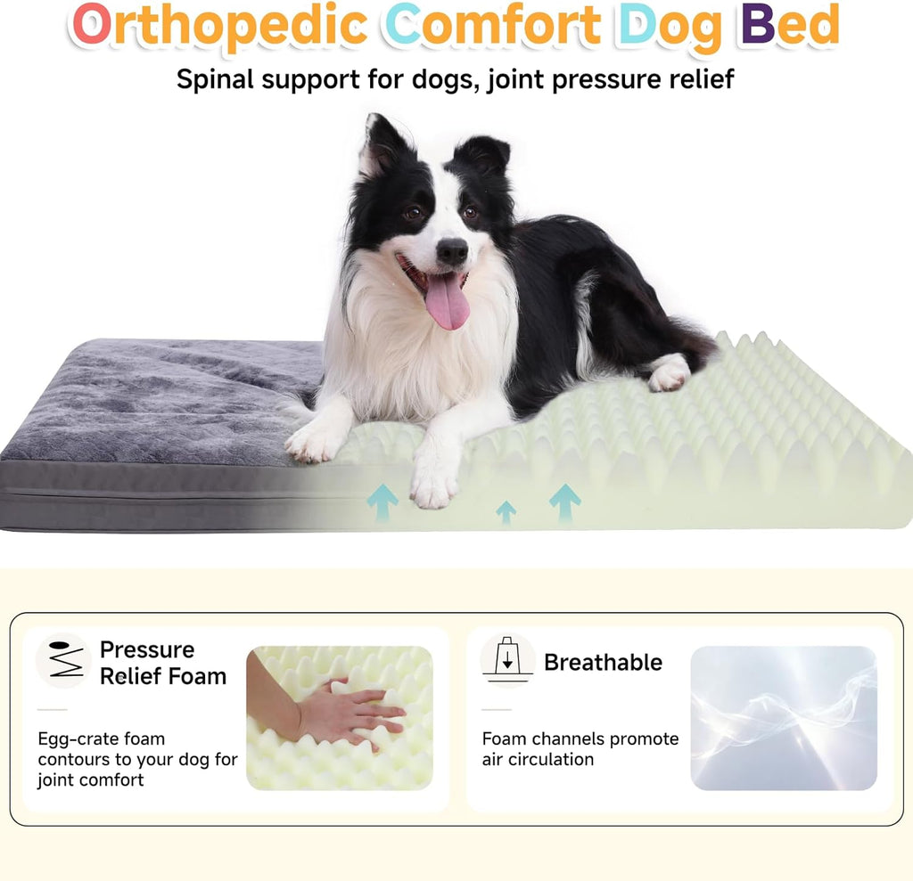 Waterproof Dog Bed for Crate - Outdoor Dog Crate Pad for Small Dogs, Orthopedic Crate Bed for Small Dogs with Egg Crate Foam, Anti-Slip, Reversible & Washable Cover, 23" X 17", Gray