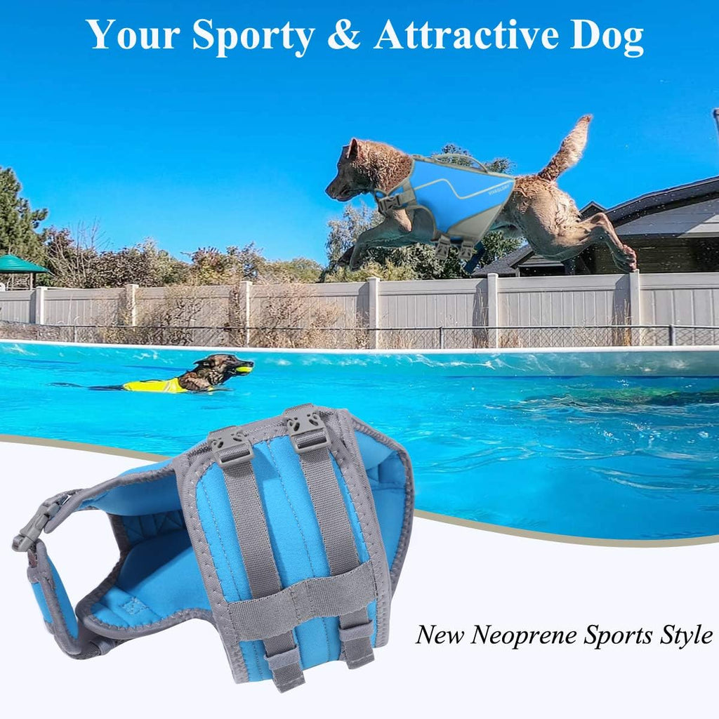Neoprene Dog Life Vest, Dog Life Jacket for Swimming & Boating, Lightweight & Buoyancy for Puppy Doggy, Swimming Vest with Handle, M, Blue