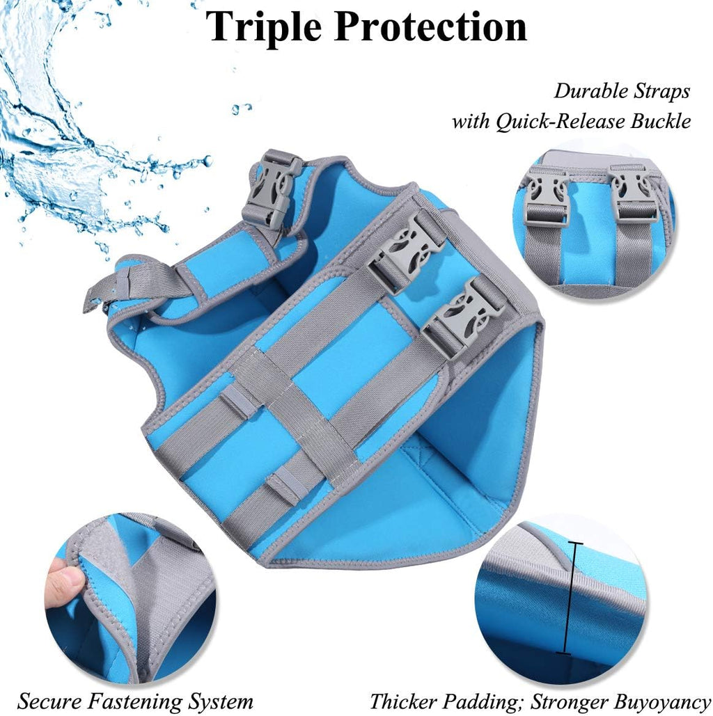 Neoprene Dog Life Vest, Dog Life Jacket for Swimming & Boating, Lightweight & Buoyancy for Puppy Doggy, Swimming Vest with Handle, M, Blue
