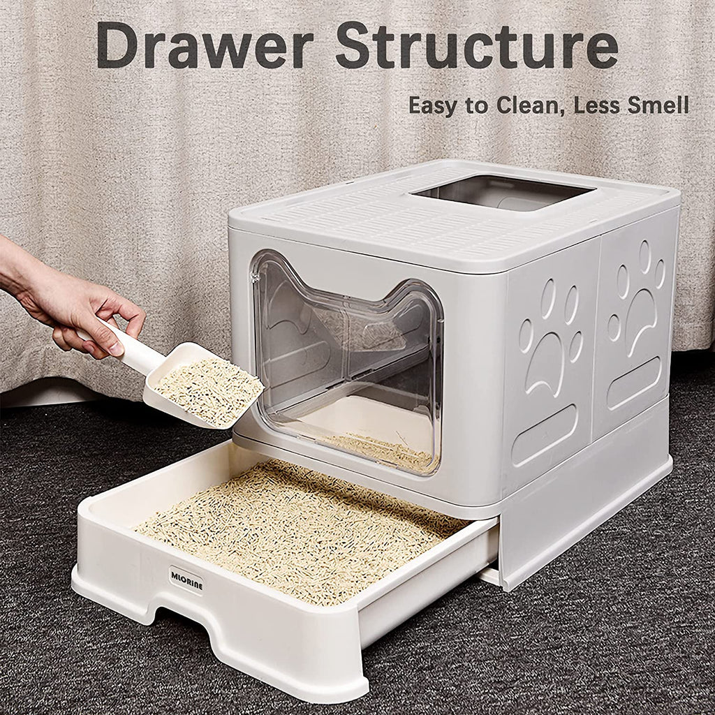 Foldable Portable Travel Extra Large Covered Cat Litter Box with Lid Top Entry Enclosed Anti-Splashing Easy to Clean Kitty Litter Box (Gray)