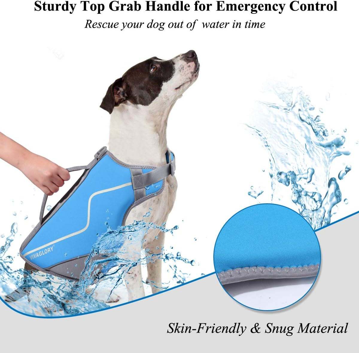 Neoprene Dog Life Vest, Dog Life Jacket for Swimming & Boating, Lightweight & Buoyancy for Puppy Doggy, Swimming Vest with Handle, M, Blue