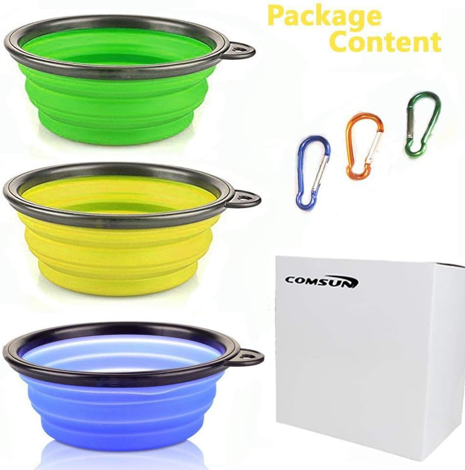 3-Pack Collapsible Dog Bowl, Foldable Expandable Cup Dish for Pet Cat Food Water Feeding Portable Travel Bowl Blue Green Yellow