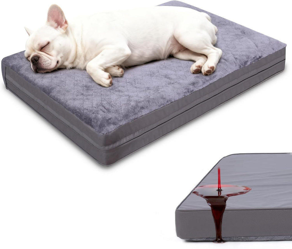 Waterproof Dog Bed for Crate - Outdoor Dog Crate Pad for Small Dogs, Orthopedic Crate Bed for Small Dogs with Egg Crate Foam, Anti-Slip, Reversible & Washable Cover, 23" X 17", Gray