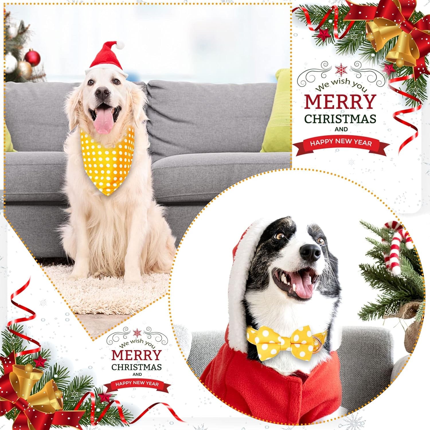 Large Dogs Collar Cute, Girl Dog Collar with Bow Tie, Fall Dog Bandana Collar, Bowtie Dog Collar for Medium Dogs, Female Dog Collar Christmas, Dog Girl Collar Yellow for Medium and Large Dogs