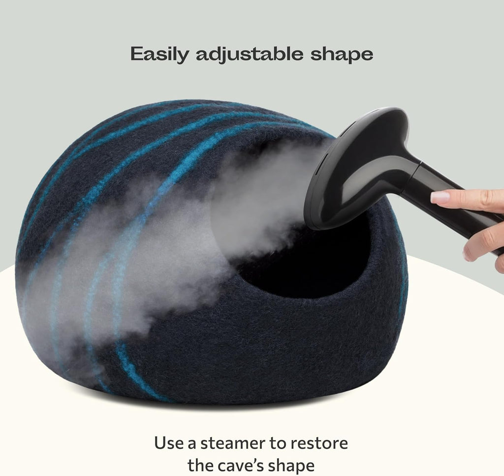 Cat Cave – Premium Felt Cat Bed for Indoor Cats, Handmade 100% Merino Wool, Cat (Large, Black Aqua)