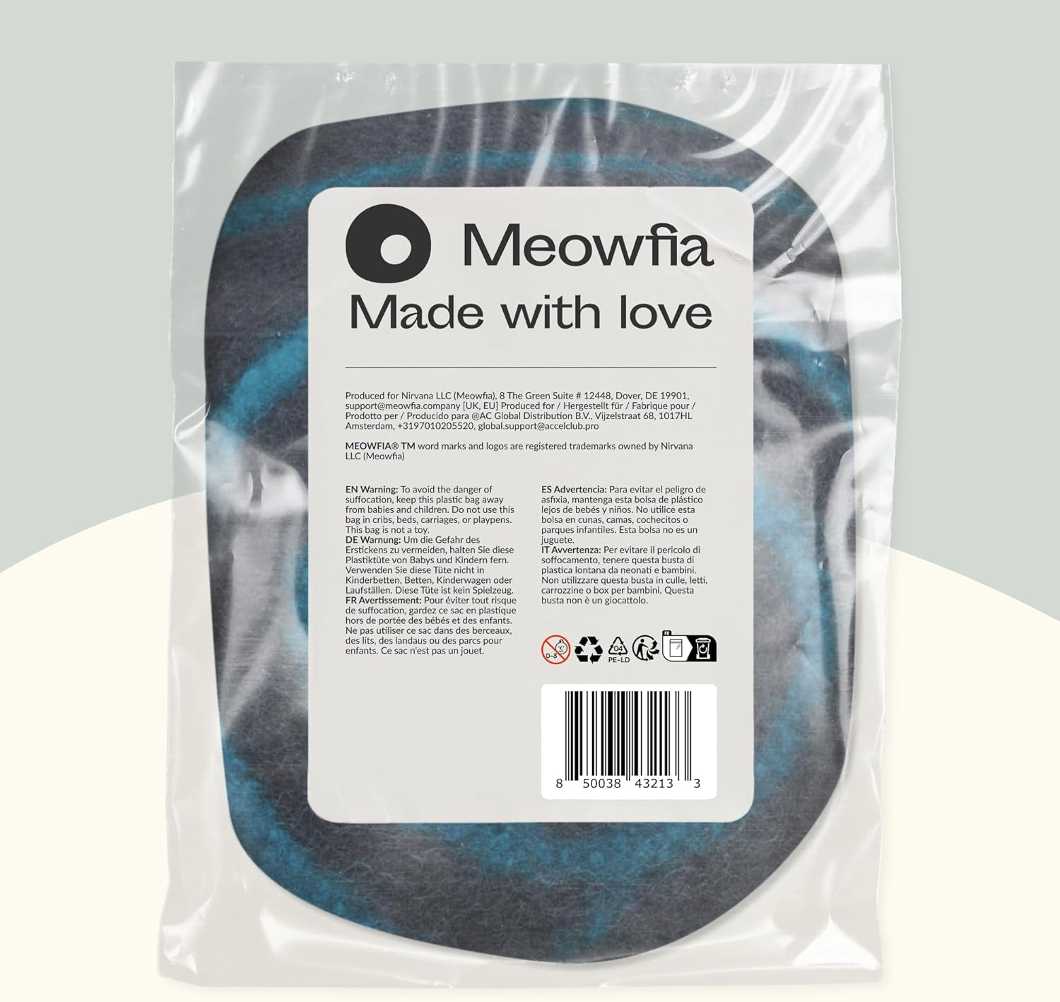 Cat Cave – Premium Felt Cat Bed for Indoor Cats, Handmade 100% Merino Wool, Cat (Large, Black Aqua)