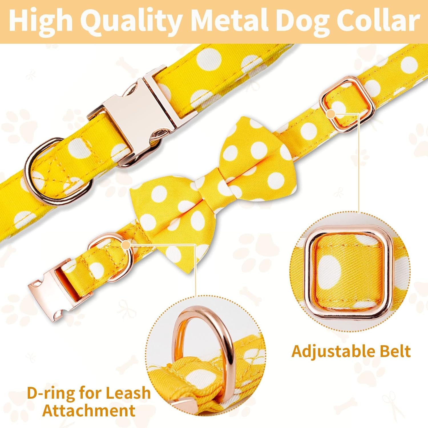 Large Dogs Collar Cute, Girl Dog Collar with Bow Tie, Fall Dog Bandana Collar, Bowtie Dog Collar for Medium Dogs, Female Dog Collar Christmas, Dog Girl Collar Yellow for Medium and Large Dogs