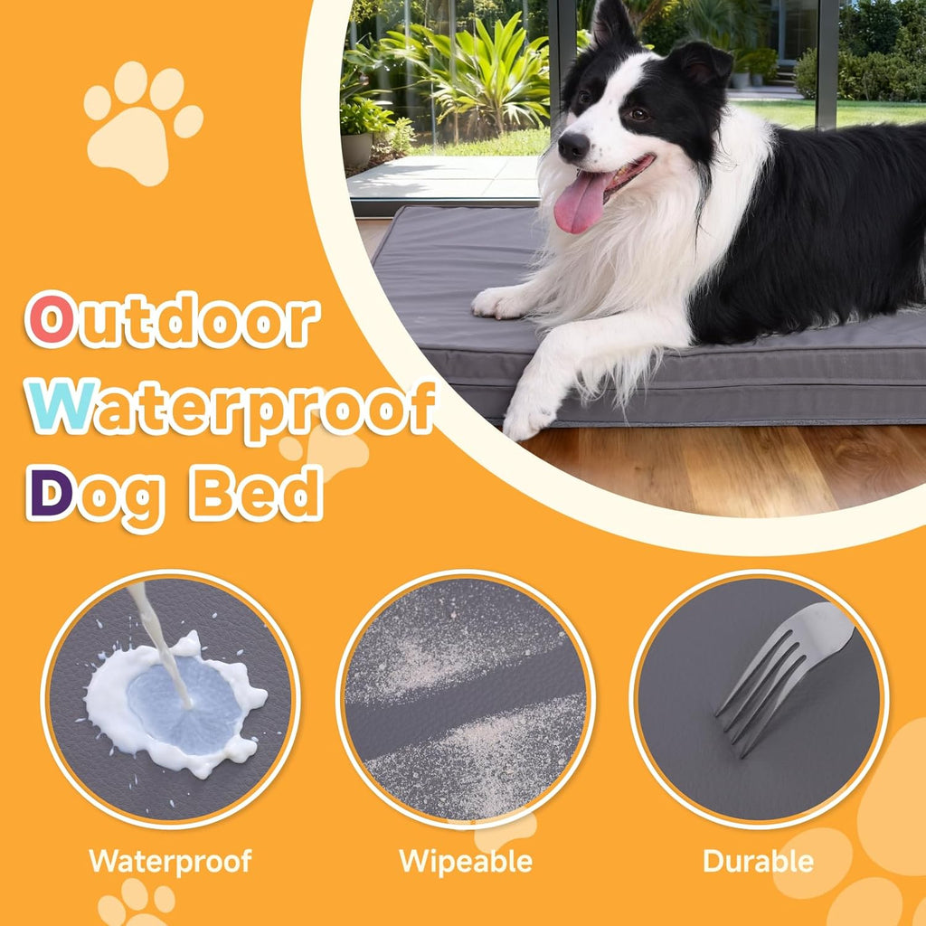 Waterproof Dog Bed for Crate - Outdoor Dog Crate Pad for Small Dogs, Orthopedic Crate Bed for Small Dogs with Egg Crate Foam, Anti-Slip, Reversible & Washable Cover, 23" X 17", Gray