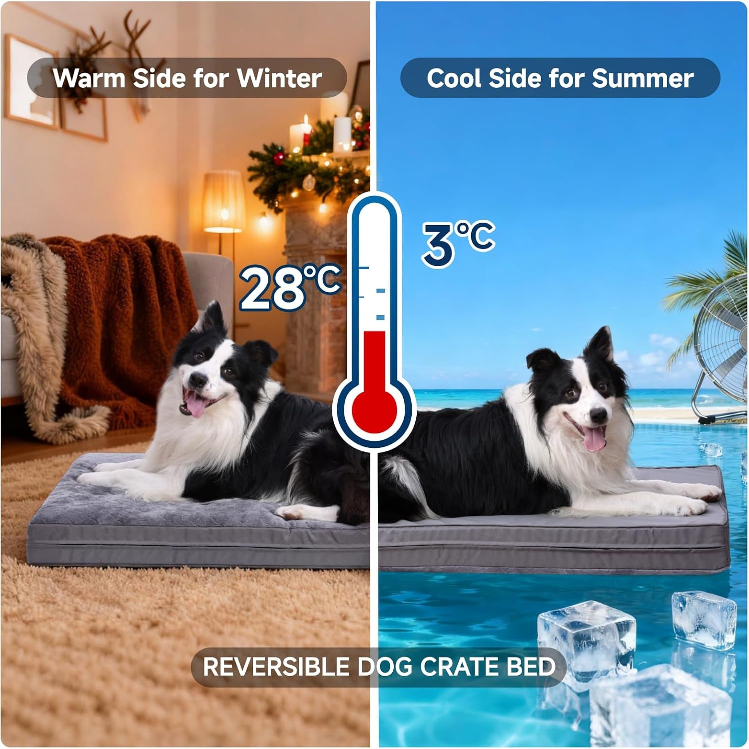 Waterproof Dog Bed for Crate - Outdoor Dog Crate Pad for Small Dogs, Orthopedic Crate Bed for Small Dogs with Egg Crate Foam, Anti-Slip, Reversible & Washable Cover, 23" X 17", Gray