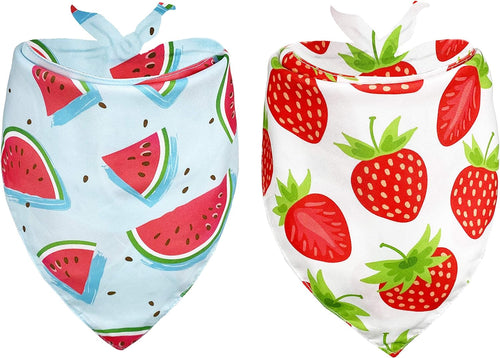 2 Pack Summer Dog Cat Bandana, Strawberry Watermelon Bandana for Small Medium Large Dogs Pets Puppies Pets (Strawberry/Watermelon)