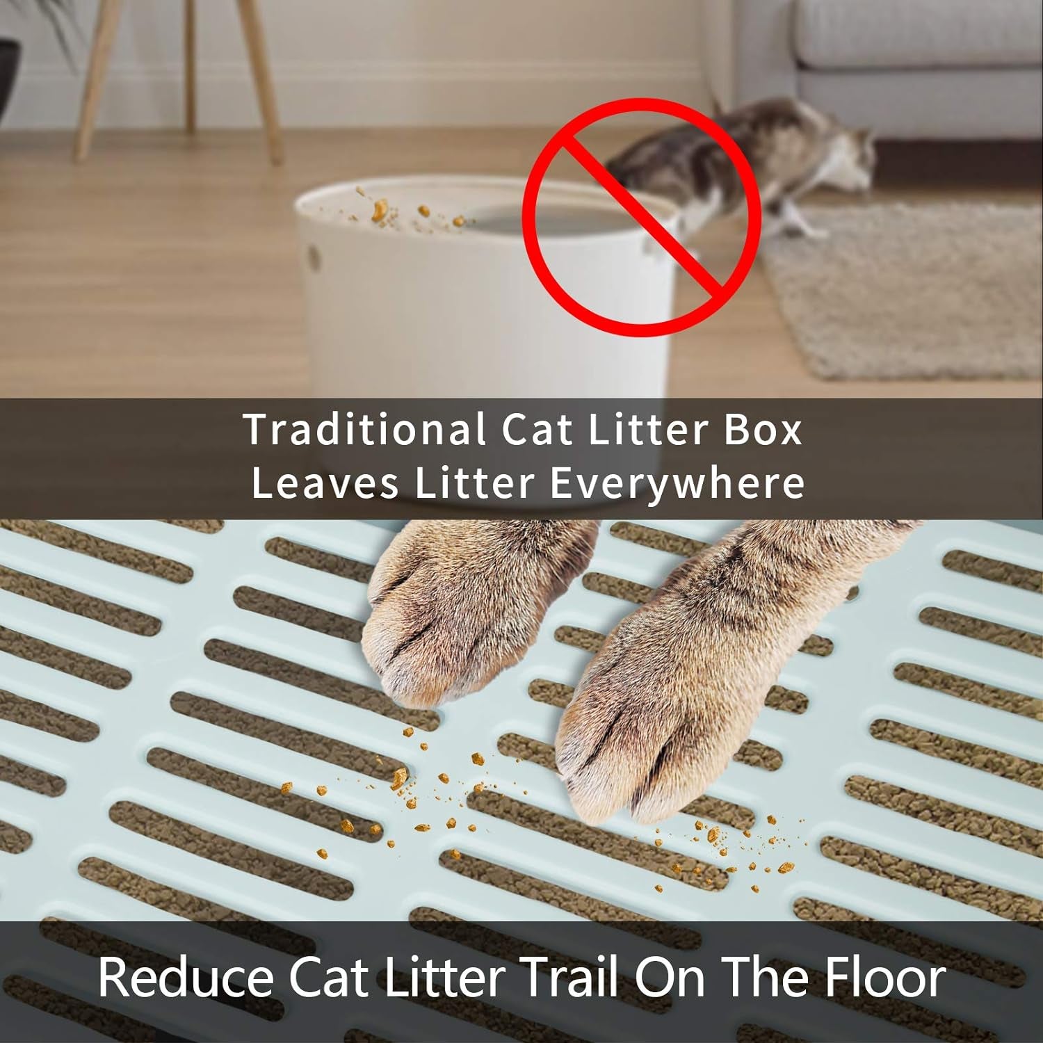 Large Top Entry Cat Litter Box with Lid, Foldable Cat Litter Box with Scoop, Extra Large Cat Litter Box Covered, Anti-Splashing Enclosed Cat Toilet Box (Blue)